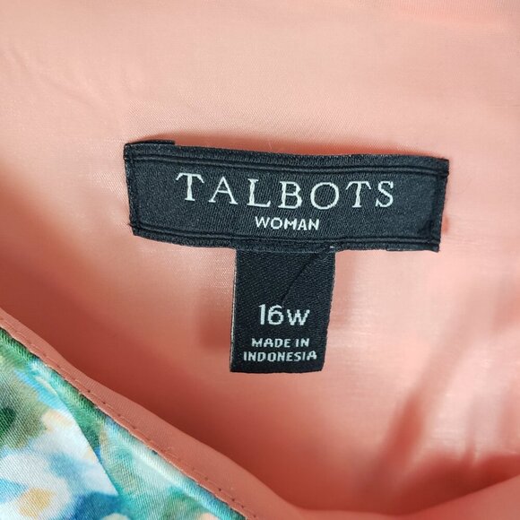 Talbots Fit & Flare Dress Orange Watercolor Sleeveless Retro Belted Size 16W - Picture 6 of 11